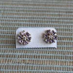⭐️-Gold Floral Stud Earrings with Light Purple Crystals